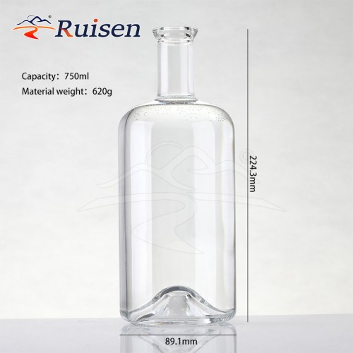 High Quality Hot Glass Bottles with Crown and Screw Cap for Rum Whisky Vodka Baijiu Flat Shape