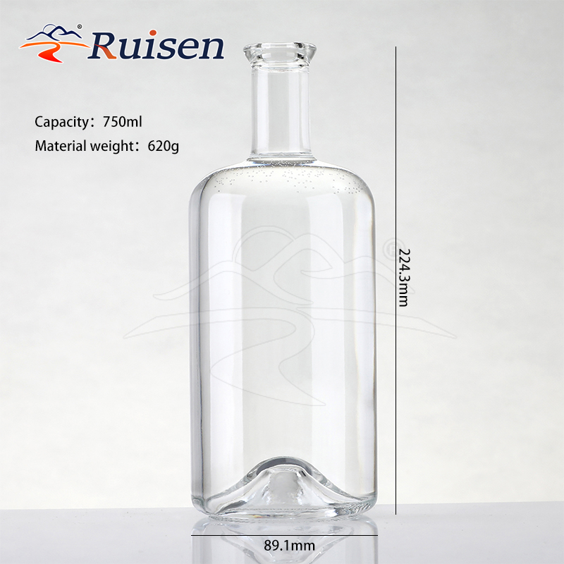 High Quality Hot Glass Bottles with Crown and Screw Cap for Rum Whisky Vodka Baijiu Flat Shape 