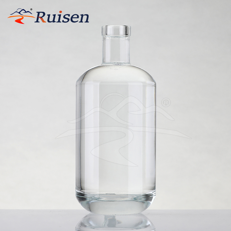 500ml 750ml Customizable Round Flint Glass Liquor Bottle Gin Whiskey Vodka Tequila Glass Bottle with Cork Lid