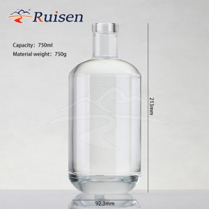 500ml 750ml Customizable Round Flint Glass Liquor Bottle Gin Whiskey Vodka Tequila Glass Bottle with Cork Lid 