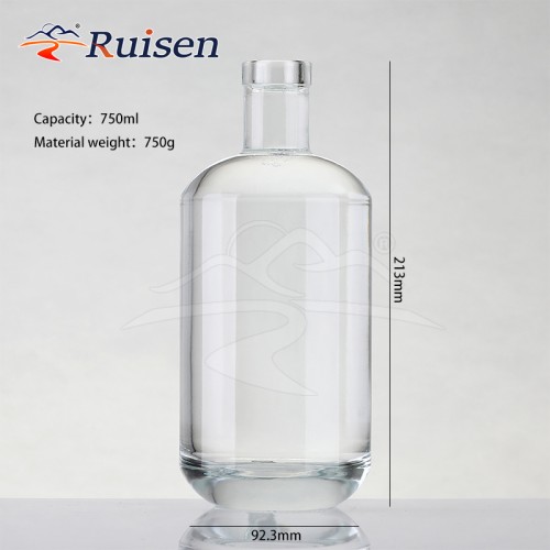 500ml 750ml Customizable Round Flint Glass Liquor Bottle Gin Whiskey Vodka Tequila Glass Bottle with Cork Lid