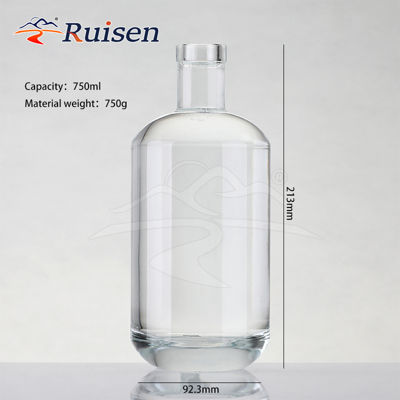 500ml 750ml Customizable Round Flint Glass Liquor Bottle Gin Whiskey Vodka Tequila Glass Bottle with Cork Lid 