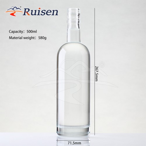 Wholesale Unique Design Tall Neck 700ml Vodka Glass Rum Whiskey Glass Bottle With Corks