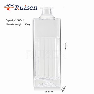 Square Thick Bottom Glass Deluxe Vodka Whisky Spirits Glass Bottle 500ml 