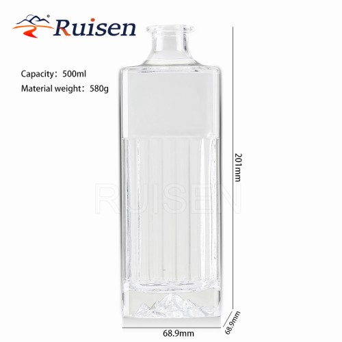 Square Thick Bottom Glass Deluxe Vodka Whisky Spirits Glass Bottle 500ml