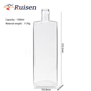 Top glass wine bottle empty free shape square flat whiskey glass bottle 1500ml 