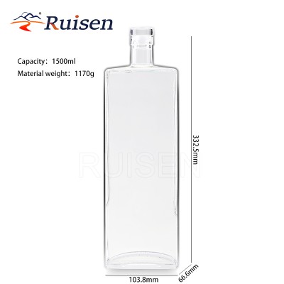 Top glass wine bottle empty free shape square flat whiskey glass bottle 1500ml