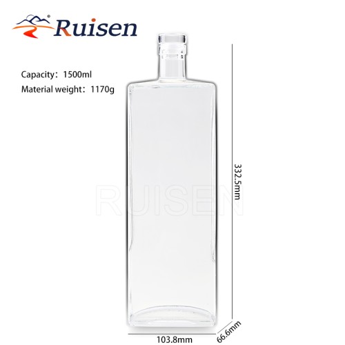 Top glass wine bottle empty free shape square flat whiskey glass bottle 1500ml