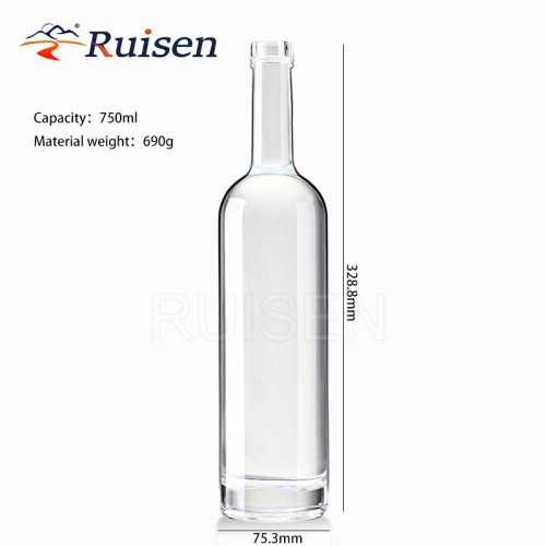 Empty Clear Round Glass Wine Bottle Long Neck Empty Spirit Glass Bottle Whisky Glass Bottle 750ml