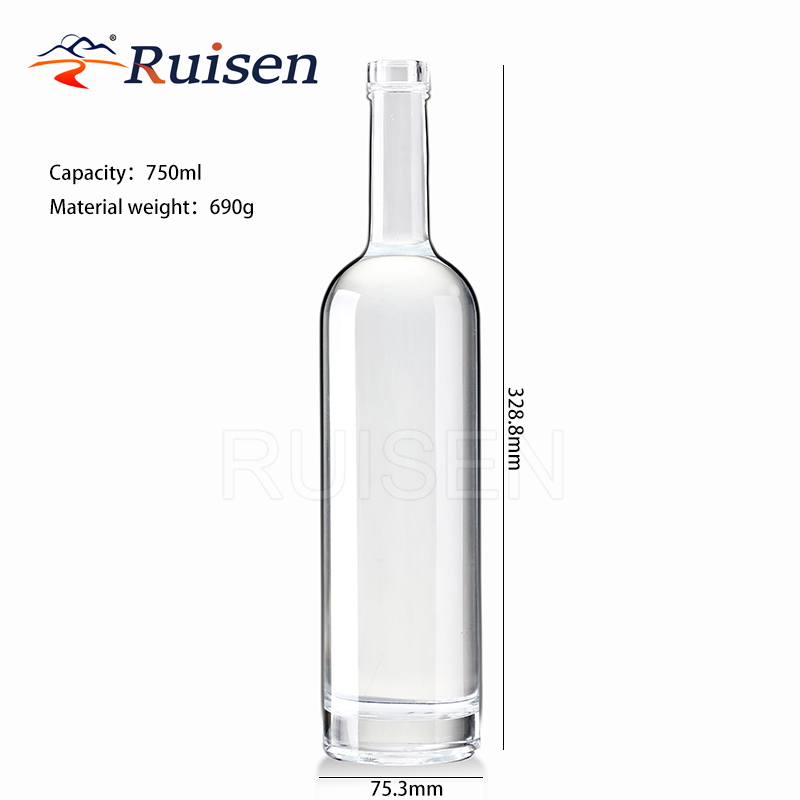 Empty Clear Round Glass Wine Bottle Long Neck Empty Spirit Glass Bottle Whisky Glass Bottle 750ml 