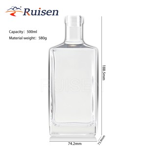 Transparent Dragon Glass White Flat Hollow with Crown Cap Sealed Cap Wine Whiskey Glass Bottle 500ml 