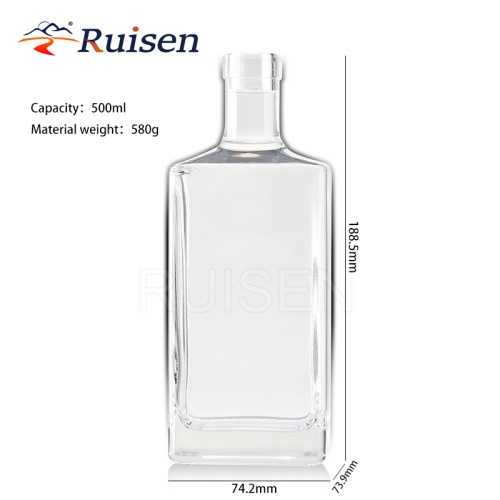 Transparent Dragon Glass White Flat Hollow with Crown Cap Sealed Cap Wine Whiskey Glass Bottle 500ml