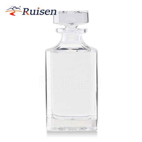 Wholesale High Quality Customized Engraved Square Whisky Bottle Set with Glass Stopper 750ml