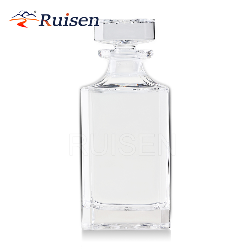 Wholesale High Quality Customized Engraved Square Whisky Bottle Set with Glass Stopper 750ml