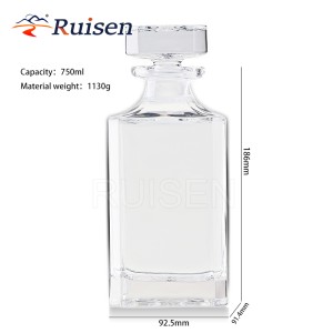Wholesale High Quality Customized Engraved Square Whisky Bottle Set with Glass Stopper 750ml 