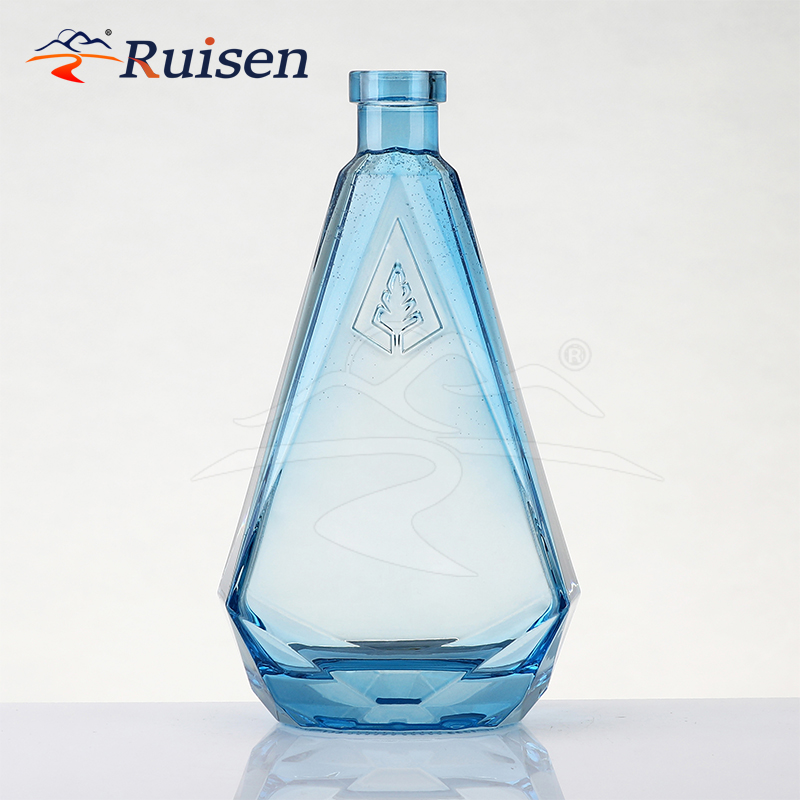 Factory sale whisky vodka glass bottle gradient colour glass bottle with cork 700ml