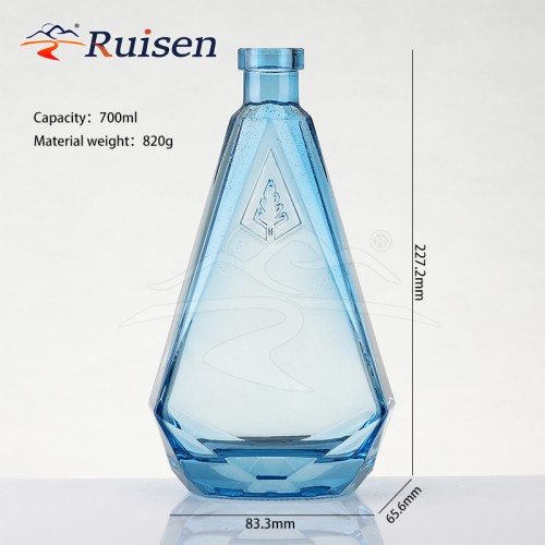 Factory sale whisky vodka glass bottle gradient colour glass bottle with cork 700ml