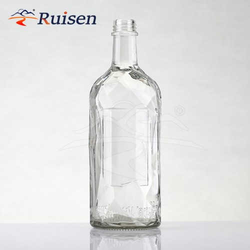Highend Luxury Round Bottle With Textured Glass Bottle 800ml 750ml Glass Bottle Cork Stopper for Vodka Whiskey Customizable logo