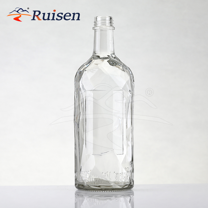 Highend Luxury Round Bottle With Textured Glass Bottle 800ml 750ml Glass Bottle Cork Stopper for Vodka Whiskey Customizable logo