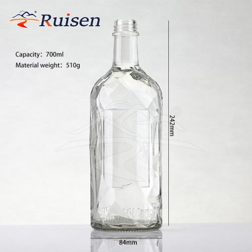 Highend Luxury Round Bottle With Textured Glass Bottle 800ml 750ml Glass Bottle Cork Stopper for Vodka Whiskey Customizable logo