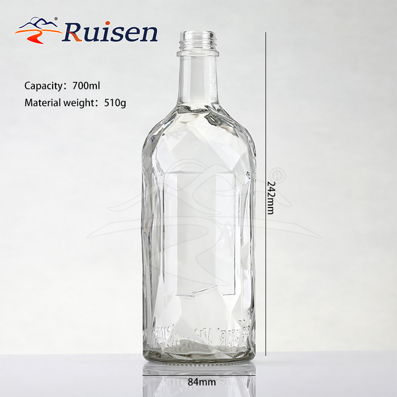 Highend Luxury Round Bottle With Textured Glass Bottle 800ml 750ml Glass Bottle Cork Stopper for Vodka Whiskey Customizable logo 