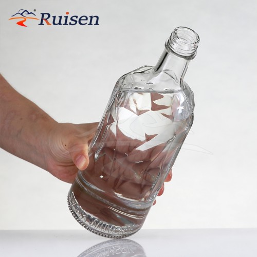 Highend Luxury Round Bottle With Textured Glass Bottle 800ml 750ml Glass Bottle Cork Stopper for Vodka Whiskey Customizable logo