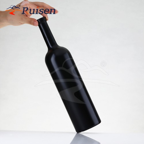 Wholesale Shiny Frosted Black Wine Glass Bottle 750ml
