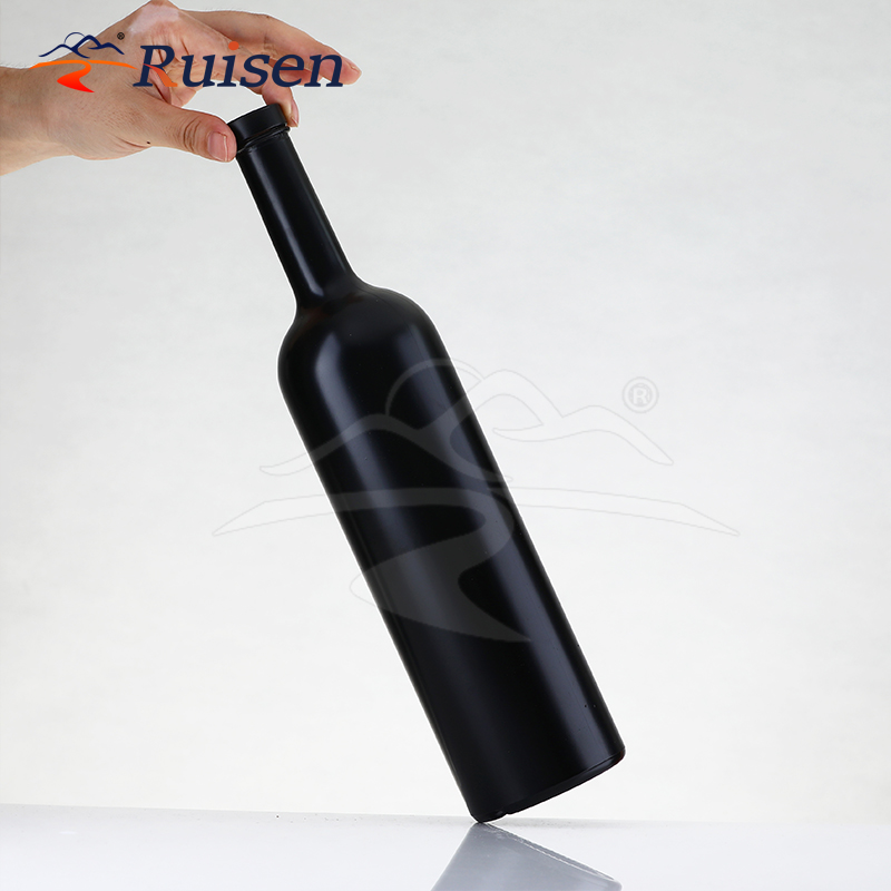 Wholesale Shiny Frosted Black Wine Glass Bottle 750ml 