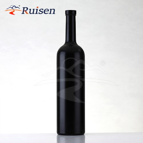 Wholesale Shiny Frosted Black Wine Glass Bottle 750ml