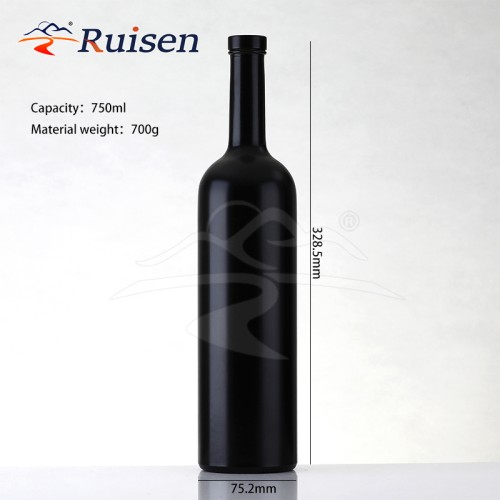 Wholesale Shiny Frosted Black Wine Glass Bottle 750ml