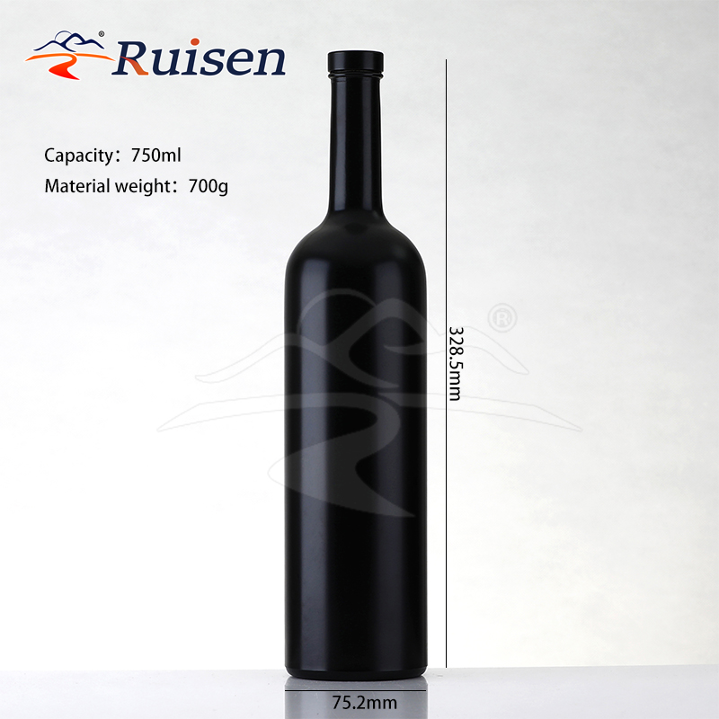 Wholesale Shiny Frosted Black Wine Glass Bottle 750ml 