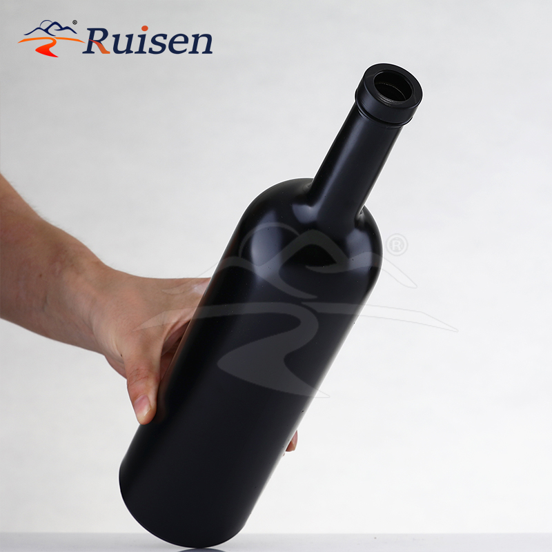 Wholesale Shiny Frosted Black Wine Glass Bottle 750ml 