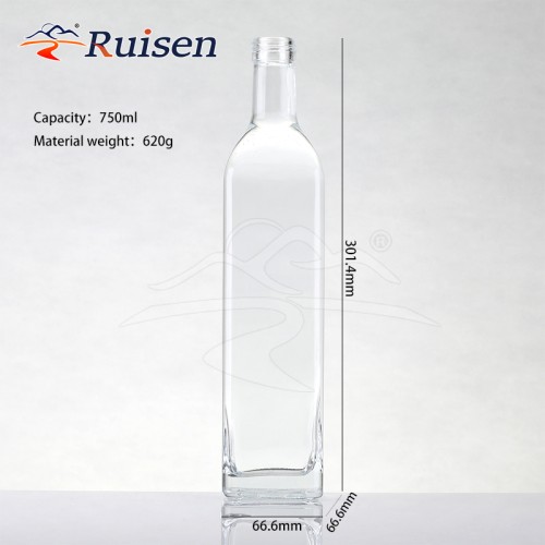 Ru Star Food Grade 500ml 750ml Square Clear Olive Oil Vinegar Glass Bottle for Kitchen