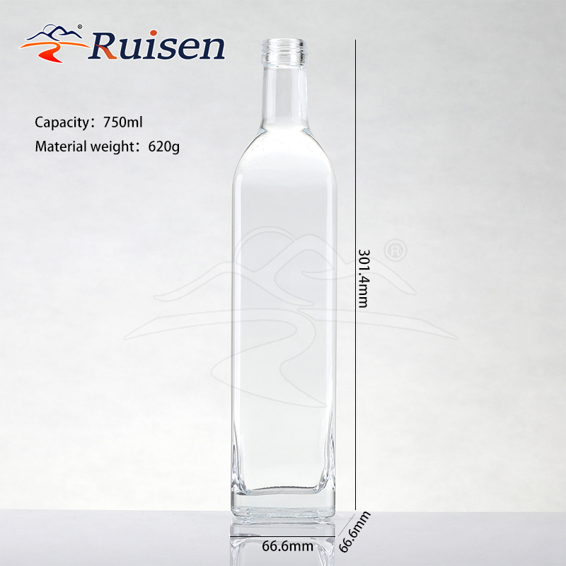 Ru Star Food Grade 500ml 750ml Square Clear Olive Oil Vinegar Glass Bottle for Kitchen 