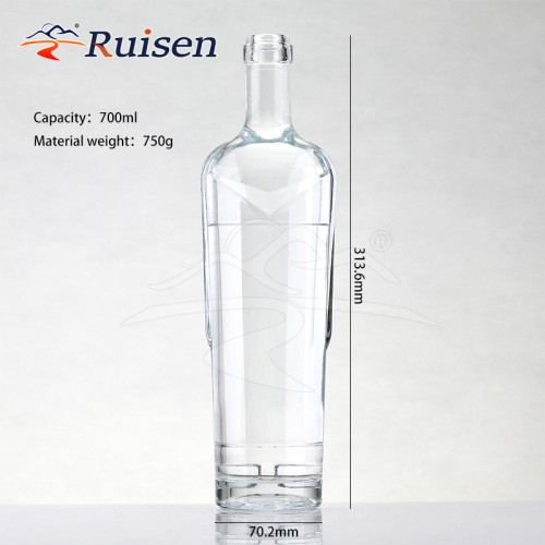 Customized Factory Price Heavy Brandy Whisky Vodka Tequila 750ml Elegant Round Shape Glass Spirits Liquor Bottle with Cork