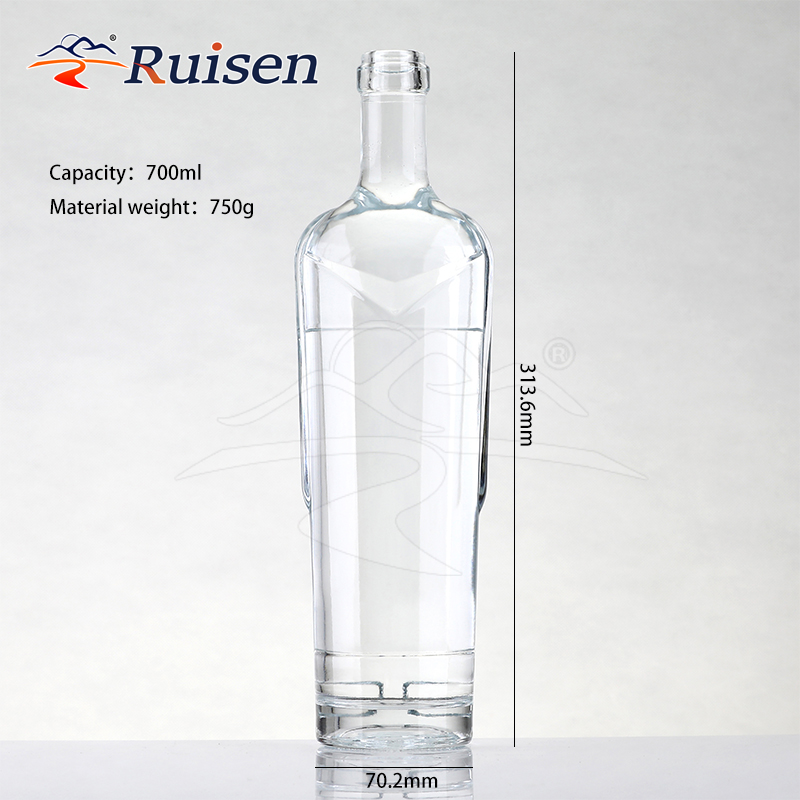 Customized Factory Price Heavy Brandy Whisky Vodka Tequila 750ml Elegant Round Shape Glass Spirits Liquor Bottle with Cork 