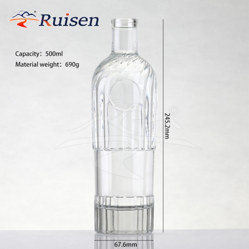 High Quality Clear Empty Vodka Spirit Bottle Wisky Glass Bottle 1000ml Luxury Liquor Bottle