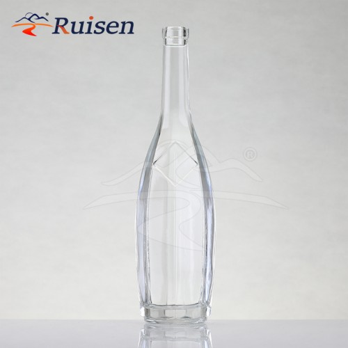 Custom Embossed Logo 750ml Vodka Brandy Gin Whisky Spirit Glass Bottles With Corks