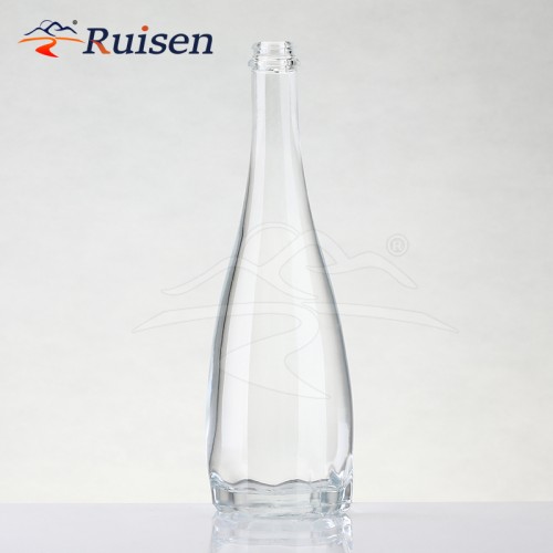 Customized 650ml Round Long Neck Rose Bottom clear Glass 500ml 750ml Whiskey Vodka Tequila Bottle With Crown Cap Free Sample