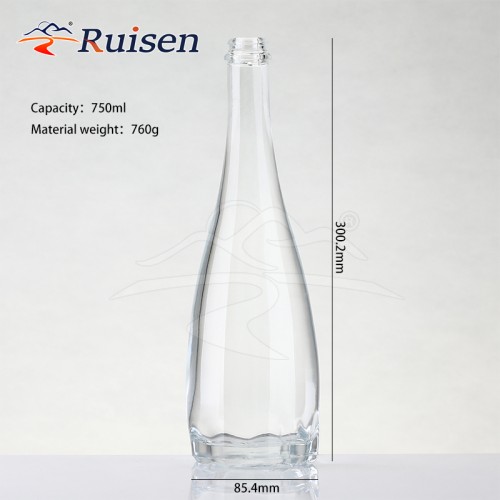 Customized 650ml Round Long Neck Rose Bottom clear Glass 500ml 750ml Whiskey Vodka Tequila Bottle With Crown Cap Free Sample
