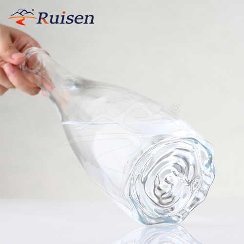 Customized 650ml Round Long Neck Rose Bottom clear Glass 500ml 750ml Whiskey Vodka Tequila Bottle With Crown Cap Free Sample